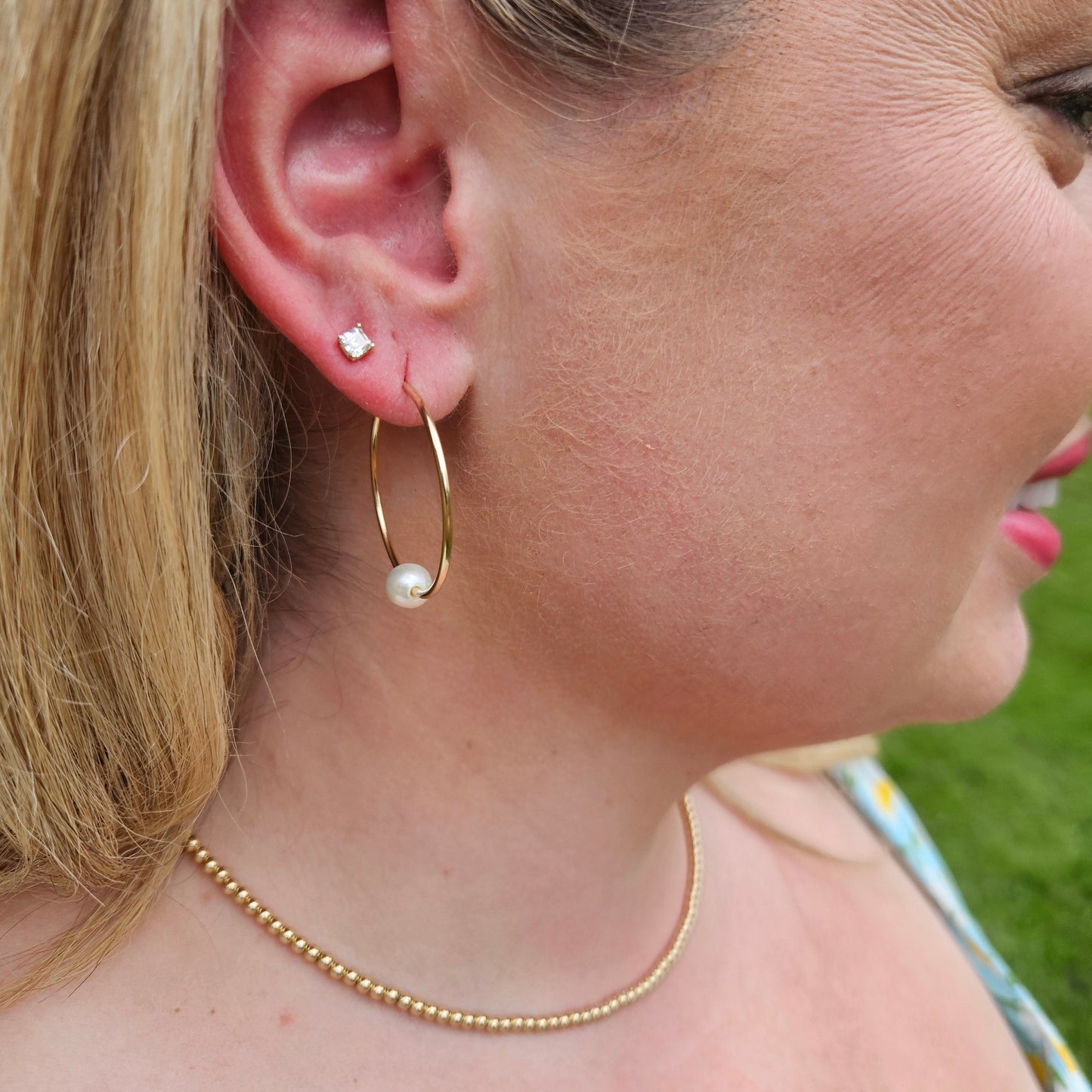 One Pearl Hoop Earrings