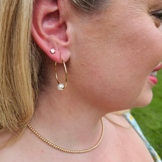 One Pearl Hoop Earrings