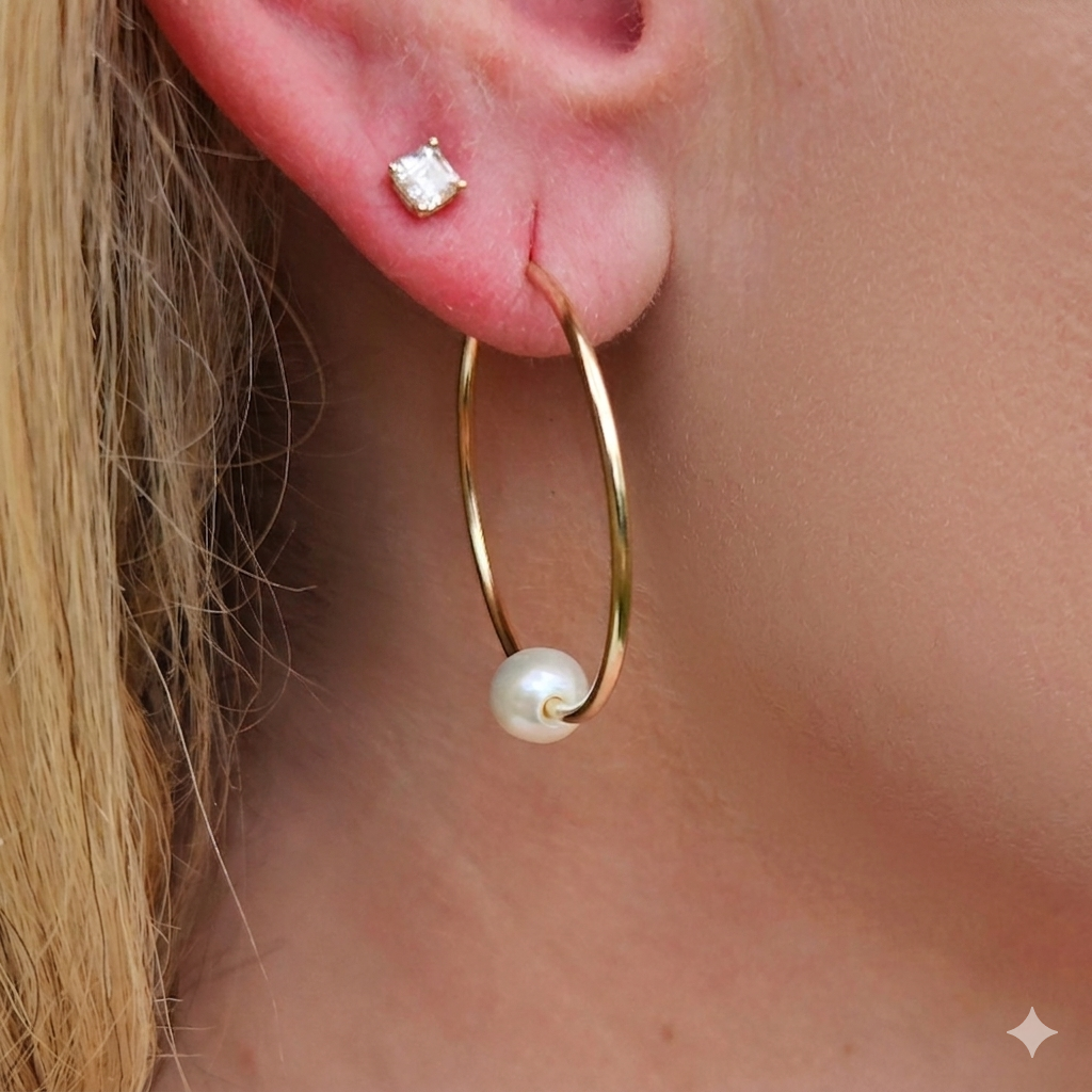 One Pearl Hoop Earrings