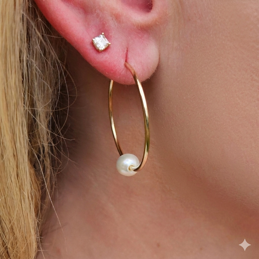 One Pearl Hoop Earrings